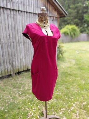 Max Studio unique collar red cap sleeve midi dress w/ pockets Womens S
